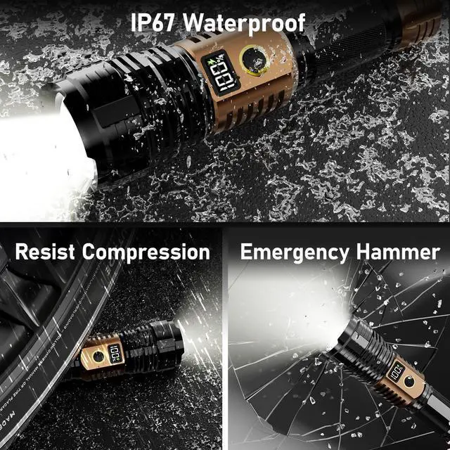 Alt view image 14 of 14 - Flashlights High Lumens Rechargeable, 100,000LM LED Super Bright Flash Light, Zoomable Linternas with LCD Digital Display, 5 Mode, Waterproof, Powerful Tactical Flashlight for Emergencies Camping Gift