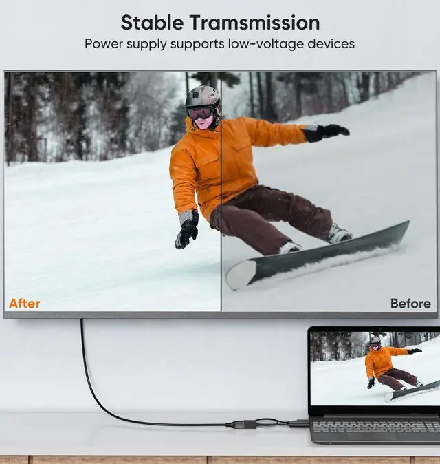 Alt view image 12 of 14 - HDMI to DisplayPort Adapter with USB Power, 4K X 2K@60Hz HDMI Male to DP Female Adapter Compliant with Xbox One/PS4/PS5