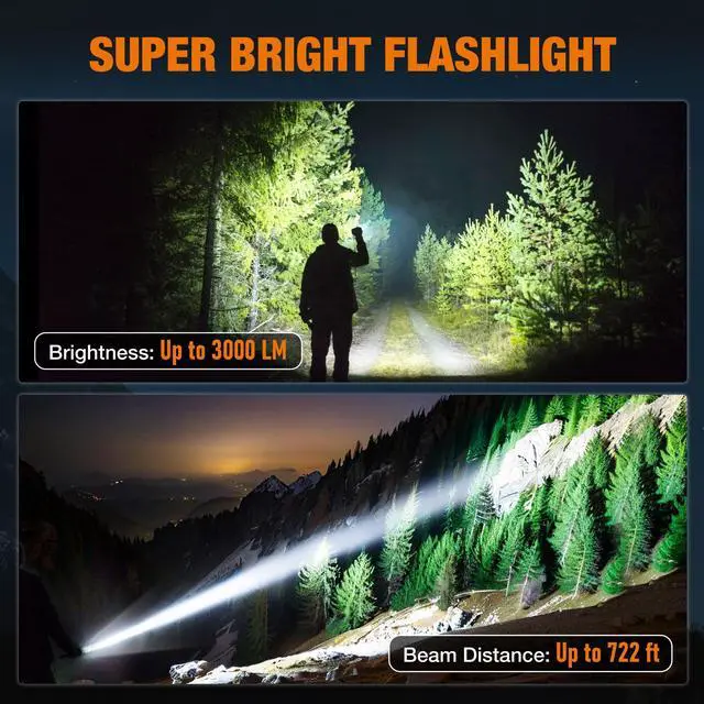 Alt view image 9 of 14 - 3000LM Rechargeable LED Flashlight Super Bright & High Lumen Flashlight with 5 Modes, Memory Function, Power Indicator, Zoomable Compact Small Light for Home, Hiking & Emergencies