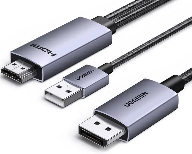 Alt view image 8 of 14 - Active HDMI to DisplayPort Male Unidirectional Cable with USB Powered 4K@60Hz 1080P@120Hz HDMI to DP Display HDR, Dolby, HDCP2.3, Braided 6.6FT Compatible with Laptop, PC, PS5, Xbox, Switch