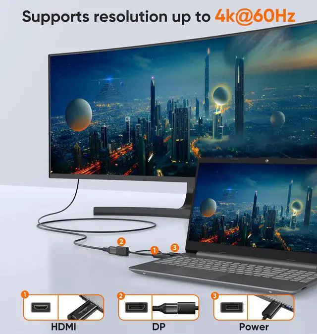 Alt view image 9 of 14 - HDMI to DisplayPort Adapter with USB Power, 4K X 2K@60Hz HDMI Male to DP Female Adapter Compliant with Xbox One/PS4/PS5