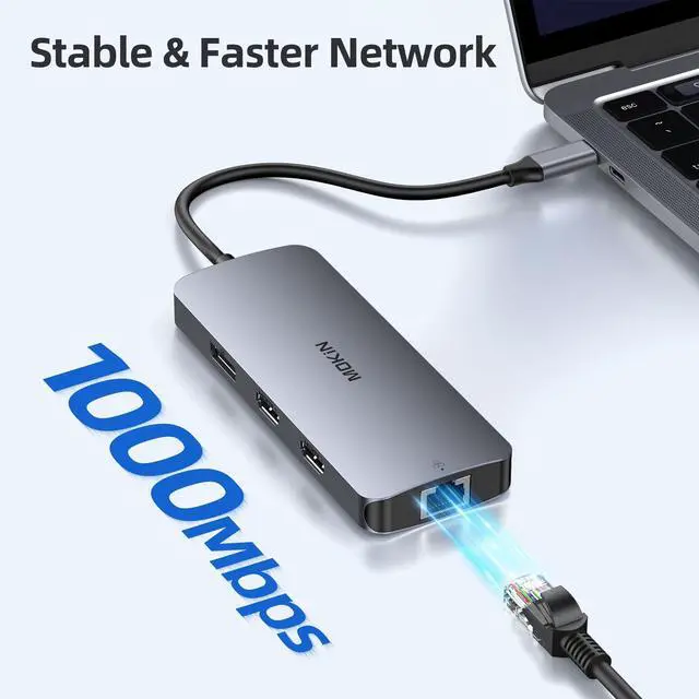 Alt view image 13 of 14 - USB C Docking Station 3 Monitors, USB C Docking Station with 2 HDMI, 4K DisplayPort, 1Gbps Ethernet, 100W PD Charging, 3 USB A/C 3.0, Multiport Adapter for Dell/HP/Lenovo/Surface