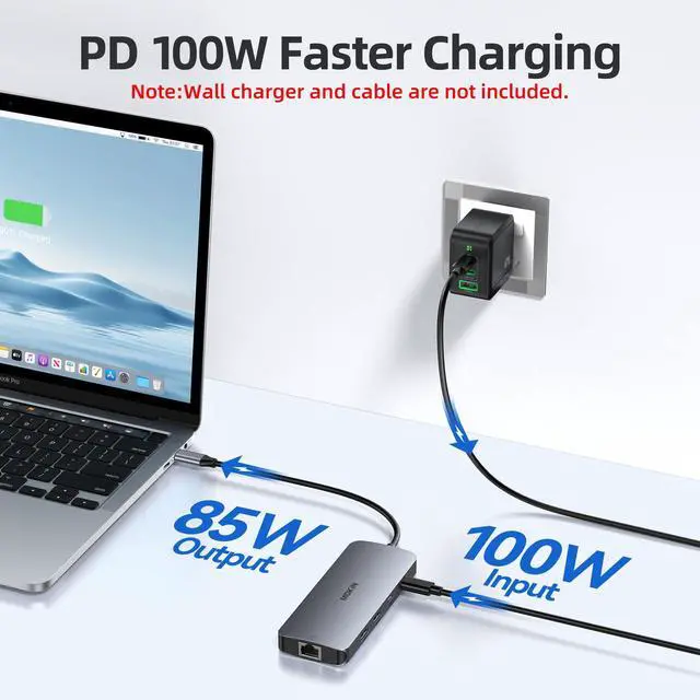 Alt view image 12 of 14 - USB C Docking Station 3 Monitors, USB C Docking Station with 2 HDMI, 4K DisplayPort, 1Gbps Ethernet, 100W PD Charging, 3 USB A/C 3.0, Multiport Adapter for Dell/HP/Lenovo/Surface