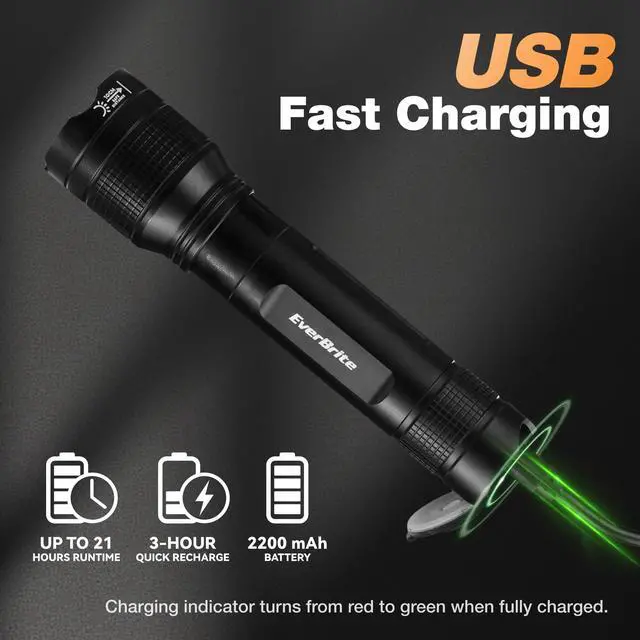 Alt view image 11 of 14 - 3000LM Rechargeable LED Flashlight Super Bright & High Lumen Flashlight with 5 Modes, Memory Function, Power Indicator, Zoomable Compact Small Light for Home, Hiking & Emergencies