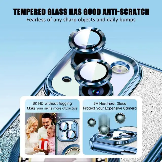 Alt view image 11 of 14 - for iPhone 15 Magnetic Case Compatible with MagSafe,Full Protection Slim Shockproof Anti-Scratch Glitter Case with Camera Lens Protector Logo View Dust-Proof Net for Women Blue