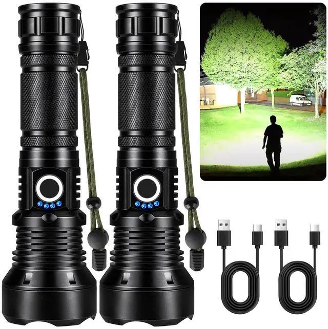 Alt view image 8 of 14 - Flashlights High Lumens Rechargeable, 2 Pack 90,000 Lumens Super Bright Flashlight, 5 Modes LED Flashlight, IPX7 Waterproof Powerful Flash Light for Home, Outdoor Activities