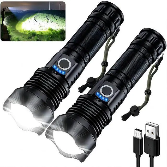 Alt view image 8 of 14 - Rechargeable Flashlights 90000 High Lumens - 2 Pack, Super Bright 12 Hours Long Life LED Flashlight with 5 Modes, High Powered Flash Light for Home, Outdoor