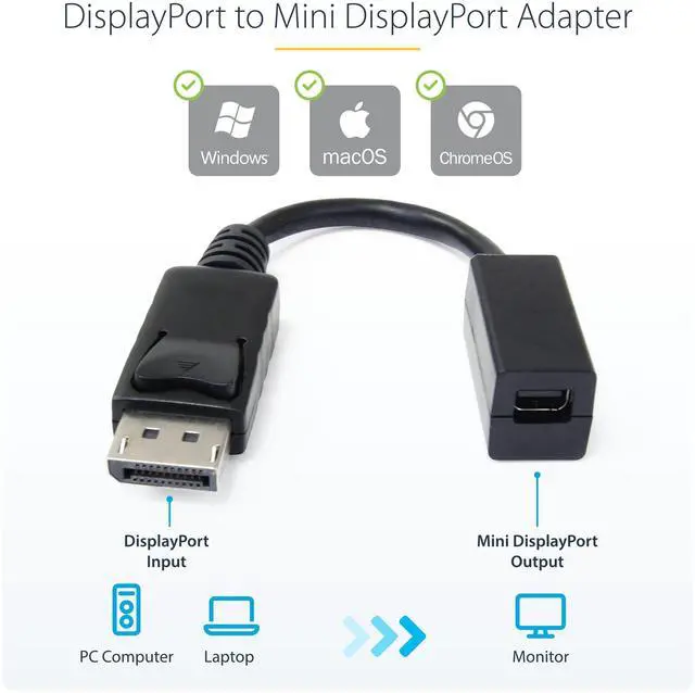 Alt view image 9 of 14 - 6in (15cm) DisplayPort to Mini DisplayPort Adapter, 4K Video, DP to mDP Converter (Not compatible w/Thunderbolt)