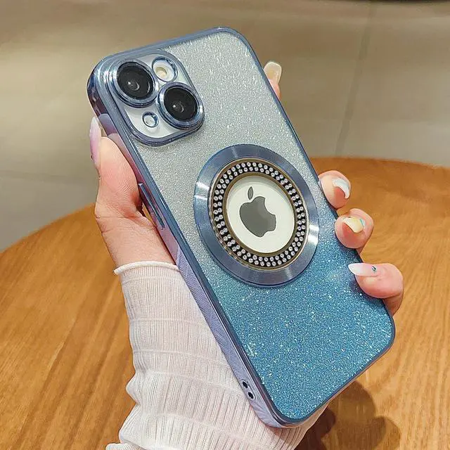 Alt view image 14 of 14 - for iPhone 15 Magnetic Case Compatible with MagSafe,Full Protection Slim Shockproof Anti-Scratch Glitter Case with Camera Lens Protector Logo View Dust-Proof Net for Women Blue