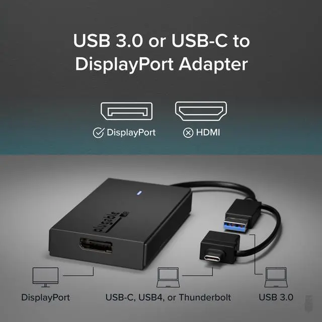 Alt view image 9 of 14 - USB to DisplayPort Adapter - Connect via USB-C or USB 3.0 to Add a 2560x1440 Display Compatible with Mac M1/M2/M3/M4, Windows, and ChromeOS