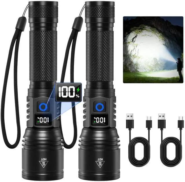 Alt view image 8 of 14 - Rechargeable Flashlights High Lumens 2Pack, 5Modes Super Bright Flashlight Rechargeable, LED Flashlight Powerful, Handheld Tactical Flash Lights for Home Emergencies Camping Essentials, Gifts for Men
