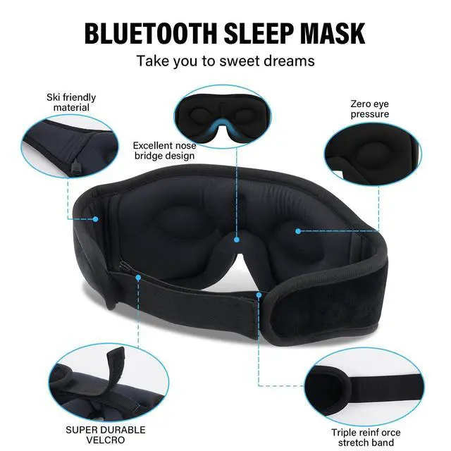 Alt view image 9 of 14 - Sleep Headphones,Sleep Mask for Side Sleeper,3D Eye Mask for Sleeping with Stereo Speakers,Bluetooth Headphone,Perfect for Gifts for Women/Men Black