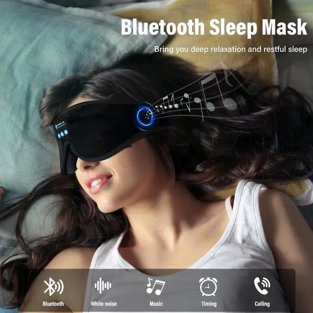 Alt view image 12 of 14 - Sleep Headphones,Sleep Mask for Side Sleeper,3D Eye Mask for Sleeping with Stereo Speakers,Bluetooth Headphone,Perfect for Gifts for Women/Men Black