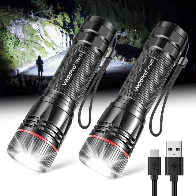 Alt view image 8 of 14 - Rechargeable Flashlights High Lumens, 2 Pack 10H Long Lasting Super Bright EDC Flashlight, LED Mini Tactical Flash Lights for Camping Emergency, Drop & Water Resistant (Battery Included)