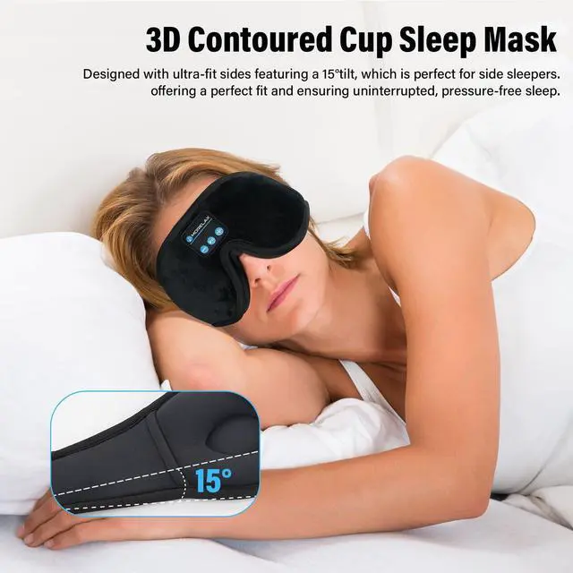 Alt view image 13 of 14 - Sleep Headphones,Sleep Mask for Side Sleeper,3D Eye Mask for Sleeping with Stereo Speakers,Bluetooth Headphone,Perfect for Gifts for Women/Men Black