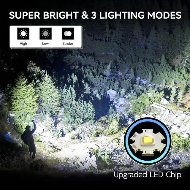 Alt view image 11 of 14 - Rechargeable Flashlights High Lumens, 2 Pack 10H Long Lasting Super Bright EDC Flashlight, LED Mini Tactical Flash Lights for Camping Emergency, Drop & Water Resistant (Battery Included)