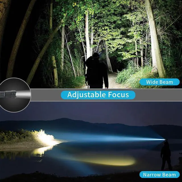 Alt view image 11 of 14 - 2 Pack LED Rechargeable Flashlights, 90,000 High Lumens Super Bright Flash Light, 7 Modes with COB Light, IPX6 Waterproof, Adjustable Focus Tactical Flashlights for Home Camping and Emergencies