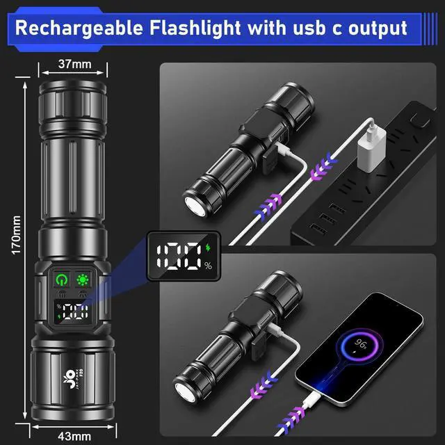 Alt view image 12 of 14 - Flashlights High Lumens, Rechargeable Flashlight 100000 Lumens with Magnetic, Bright Flash Light 9 Modes with 5000 mAh Battery, Tactical Flashlight for Camping, Hiking, Dog Walking