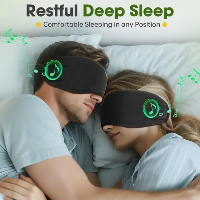 Alt view image 10 of 14 - Sleep Headphones with Bluetooth 5.4 Sleep Mask, Bamboo Cotton Music Wireless Bluetooth Eye Mask for Sleeping, Earphones HD Speaker Microphone for Travel, Gifts for Men Women, Black
