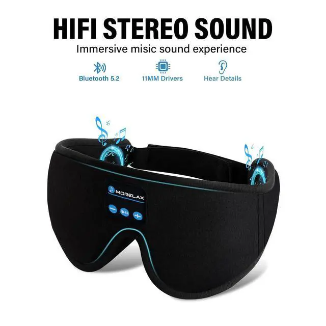 Alt view image 10 of 14 - Sleep Headphones,Sleep Mask for Side Sleeper,3D Eye Mask for Sleeping with Stereo Speakers,Bluetooth Headphone,Perfect for Gifts for Women/Men Black
