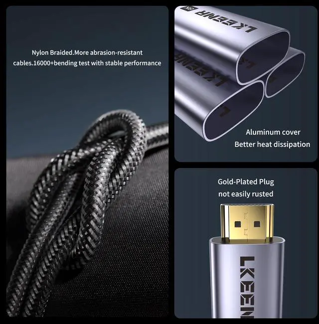 Alt view image 14 of 14 - DisplayPort to HDMI Cable (8K@60Hz, 4K@120Hz, 2K@144Hz) 10ft Uni-Directional DP 1.4 Source to HDMI 2.1 Display Braided Cord Supports HDCP 2.3 HDR10 Display Port for AMD, NVIDIA