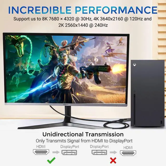 Alt view image 9 of 14 - HDMI to DisplayPort Adapter 8K, HDMI 2.1 to DP 1.4 for HDMI Equipped Systems to Connect to DisplayPort Monitors - Compatible with PS5 Xbox One/X/S and PlayStation 5 and More