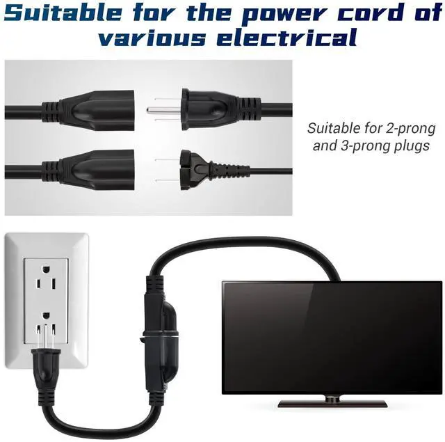 Alt view image 11 of 12 - 8 Inch Short Power Extension Cord 5 Pack,3-Prong Male to Female Heavy Duty Grounded Power Extension Cable Outlet Saver Socket Adapter, ETL Listed, 16AWG, SJTW 13A 1625W-Black