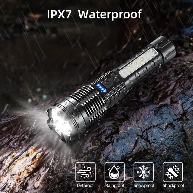 Alt view image 13 of 14 - 2 Pack LED Rechargeable Flashlights, 90,000 High Lumens Super Bright Flash Light, 7 Modes with COB Light, IPX6 Waterproof, Adjustable Focus Tactical Flashlights for Home Camping and Emergencies