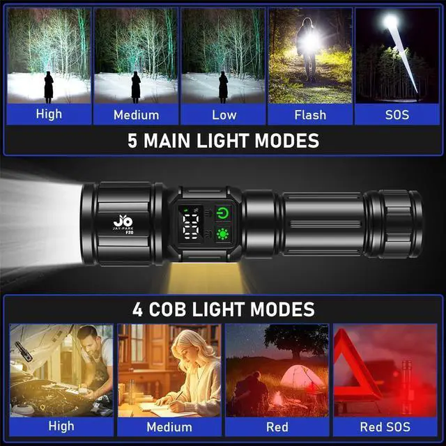 Alt view image 11 of 14 - Flashlights High Lumens, Rechargeable Flashlight 100000 Lumens with Magnetic, Bright Flash Light 9 Modes with 5000 mAh Battery, Tactical Flashlight for Camping, Hiking, Dog Walking