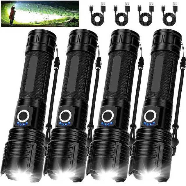 Alt view image 8 of 14 - 4 Pack Flashlight Rechargeable 99,000 High Lumens, Super Bright Rechargeable Flashlights for Home, Powerful LED Flash Light with 5 Light Modes, IPX7 Waterproof for Outdoor, Camping