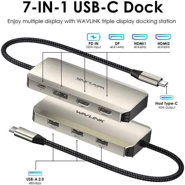 Alt view image 9 of 14 - Laptop Docking Station, Triple 4K Docking Station with Dual HDMI, DP, 100W PD in, 3 USB-A2.0 for Wireless Device, Compatible with Dell/HP/Lenovo etc, Windows Systerm Computer Only