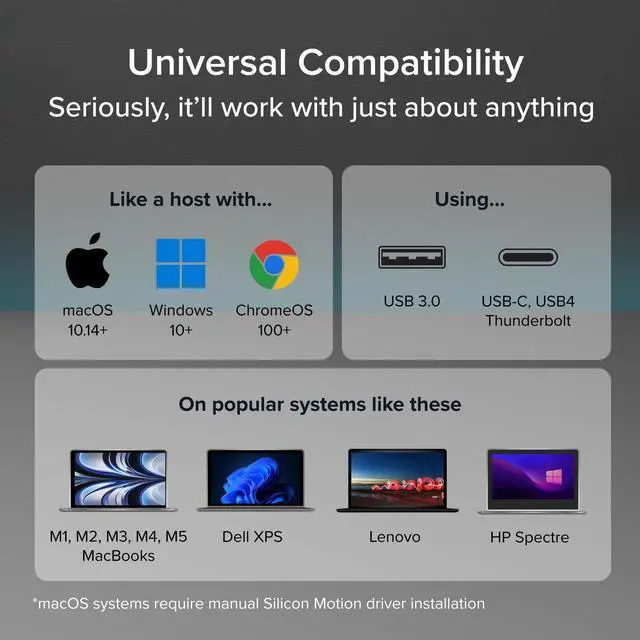 Alt view image 11 of 14 - USB to DisplayPort Adapter - Connect via USB-C or USB 3.0 to Add a 2560x1440 Display Compatible with Mac M1/M2/M3/M4, Windows, and ChromeOS