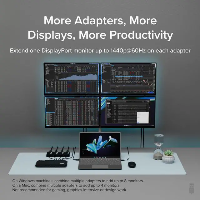 Alt view image 12 of 14 - USB to DisplayPort Adapter - Connect via USB-C or USB 3.0 to Add a 2560x1440 Display Compatible with Mac M1/M2/M3/M4, Windows, and ChromeOS
