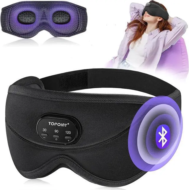 Alt view image 8 of 14 - Sleep Mask with Bluetooth Headphones, 3D Eye Mask for Sleep Headphones with White Noise, Total Blackout, 5.4 Bluetooth, Timer, 15 Hours for Women Men, Travel, Meditation, Nap, CPAP Users