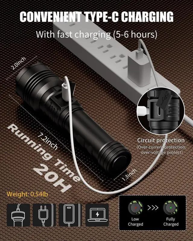 Alt view image 12 of 14 - Rechargeable Flashlights High Lumens: Super Bright LED Tactical Flashlight 3000lm Zoomable 5 Modes Waterproof 2*5000mAh Powerful Flash Light for Camping, Emergency, Gift (with Ignition Lens)