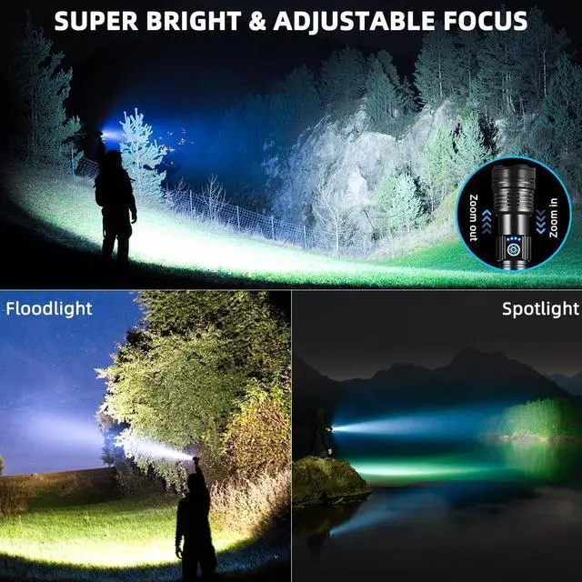 Alt view image 8 of 12 - Flashlights High Lumens Rechargeable, Super Bright Flashlight, Adjustable Tactical Flashlight, 5Mode Flash Light High Powered, Waterproof LED Flashlight for Camping, Hiking, Home, Emergencies