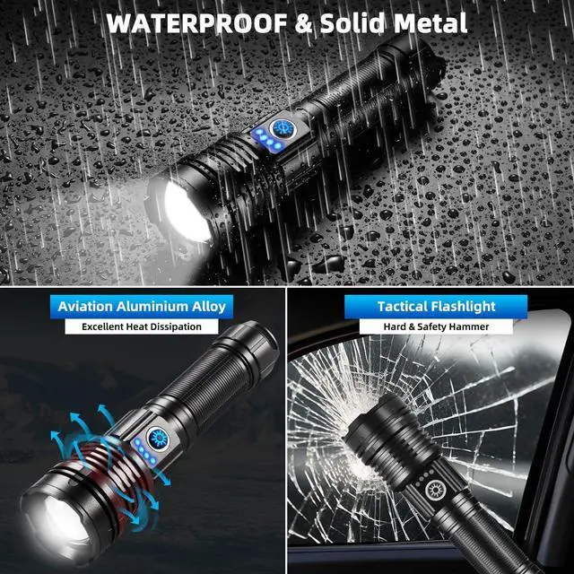 Alt view image 11 of 12 - Flashlights High Lumens Rechargeable, Super Bright Flashlight, Adjustable Tactical Flashlight, 5Mode Flash Light High Powered, Waterproof LED Flashlight for Camping, Hiking, Home, Emergencies