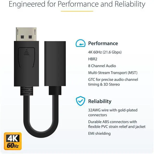 Alt view image 10 of 14 - 6in (15cm) DisplayPort to Mini DisplayPort Adapter, 4K Video, DP to mDP Converter (Not compatible w/Thunderbolt)