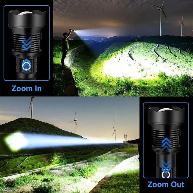 Alt view image 9 of 12 - Rechargeable LED Flashlight, 90,000 Lumens Super Bright Tactical Flashlights with Zoomable 10 Modes Waterproof Flash Light for Camping Emergencies Outdoor Indoor
