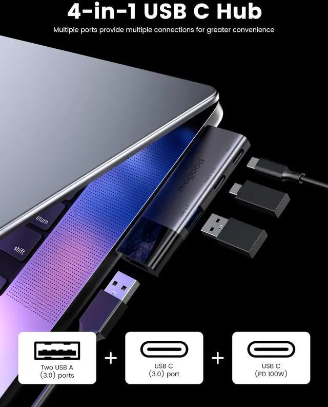 Alt view image 10 of 12 - USB 3.0 Hub, Multiport USB Adapter 2 USB3.0 Ports Type C 3.0 PD 100W for MacBook,Laptop
