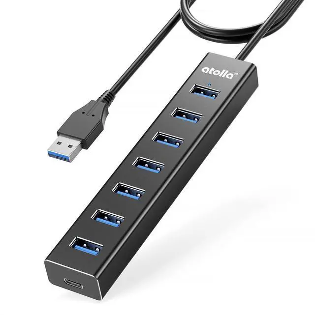 Alt view image 8 of 14 - Aluminum 7-Port USB 3.0 Hub with 1m Extension Cable - 5Gbps High-Speed Data Transfer for MacBook Pro, Laptop, PC, Gaming Setup