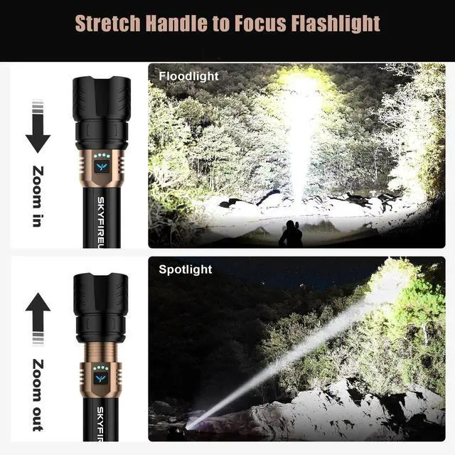 Alt view image 10 of 14 - LED Flashlights High Lumens with Ignition Lens,2000lm Super Bright Rechargeable Flashlight, Zoomable,Four Modes,Waterproof Tactical Flash Light for Camping Essentials,Outdoor and Home,Gift