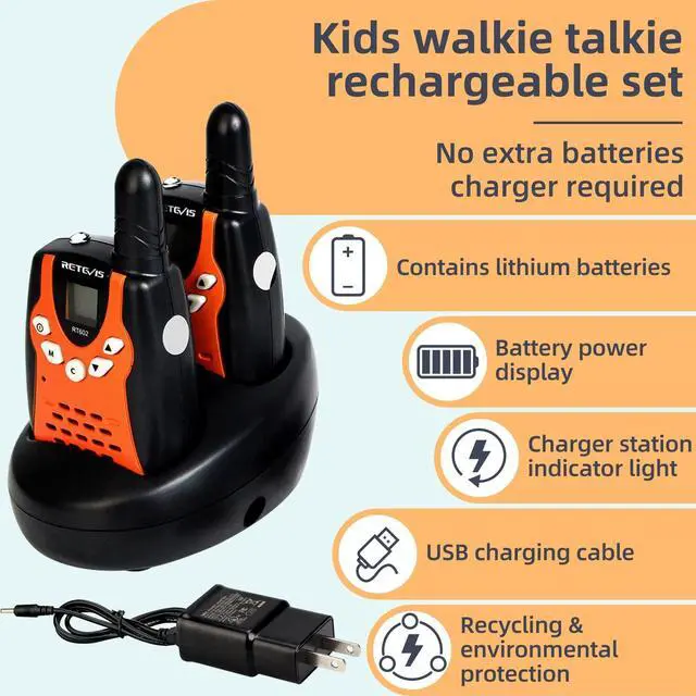 Alt view image 9 of 14 - RT602 Walkie Talkies for Kids Rechargeable, Kids Walkie Talkies Toys for Boys Girls, 2 Pack Easter Birthday Gifts for 3 4 5 6-8 Year Old Camping Outdoor Games