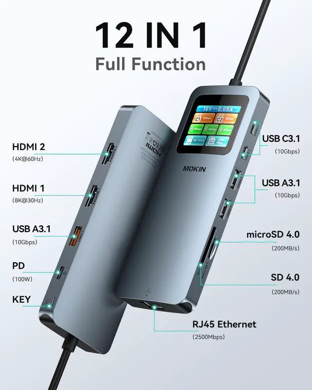 Alt view image 9 of 14 - LCD USB C Docking Station Dual Monitor, 12 in 1 Laptop Docking Station Dual HDMI with 8K@30Hz, PD 100W, 2500Mbps, 5 * 10Gbps USBA/C 3.1, SD/microSD Card Reader, USB C Adapter for HP/Dell/Lenovo