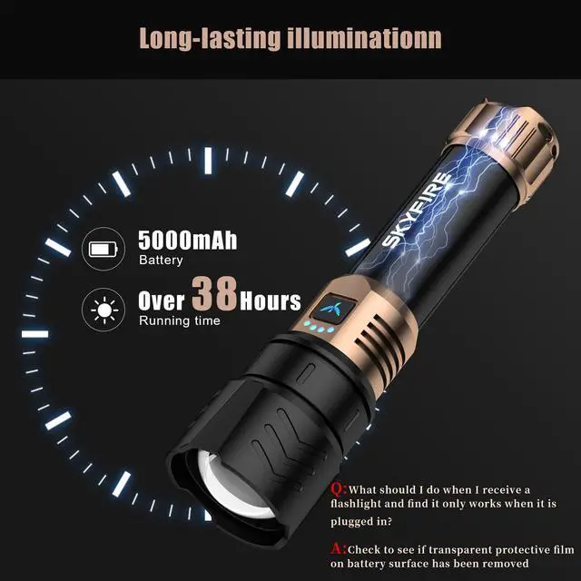 Alt view image 12 of 14 - LED Flashlights High Lumens with Ignition Lens,2000lm Super Bright Rechargeable Flashlight, Zoomable,Four Modes,Waterproof Tactical Flash Light for Camping Essentials,Outdoor and Home,Gift