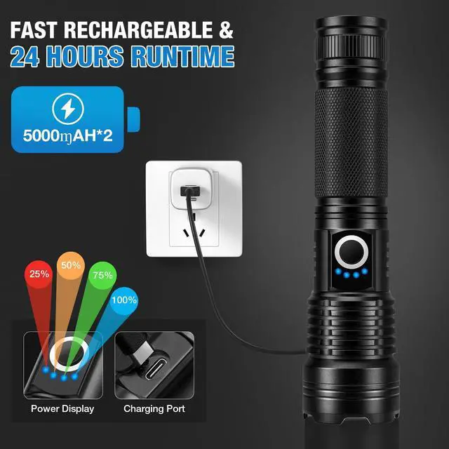 Alt view image 10 of 14 - Rechargeable Flashlights 90000 High Lumens - 2 Pack, Super Bright LED Flashlight Rechargeable with 5 Light Modes, High Powered & IPX7 Waterproof Flash Light for Camping, Home