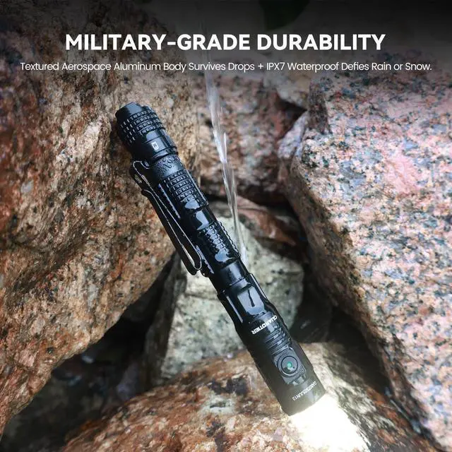 Alt view image 14 of 14 - ML70 1500 Lumen EDC Flashlight Rechargeable, Pen Style Self Defense Compact Tactical Flashlight with 2AA Dual Power, IPX7 Waterproof Pocket light for Camping, Emergencies, Outdoor Activities
