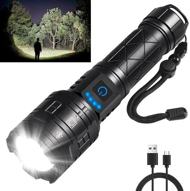 Alt view image 8 of 14 - Rechargeable Flashlights High Lumens, Powerful Tactical Flashlights, 5 Modes LED Flashlight Adjustable, Brightest Flashlight Waterproof, Handheld Flash Light for Emergencies, Home, Camping, Hiking