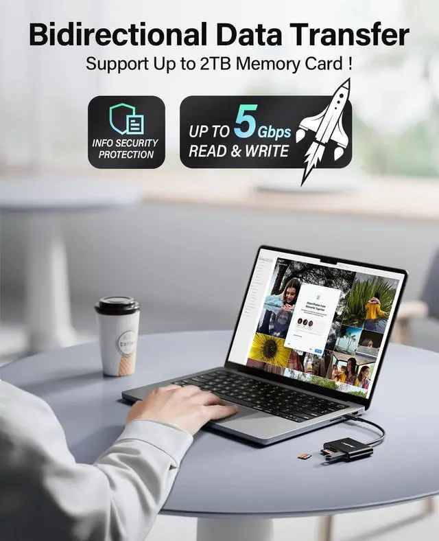 Alt view image 10 of 14 - USB C to SD Card Reader, Micro SD Memory Card Reader, Type C to SD Card Reader Adapter 2TB Capacity for MacBook Camera Android Windows Linux and Other Type C Device-Black