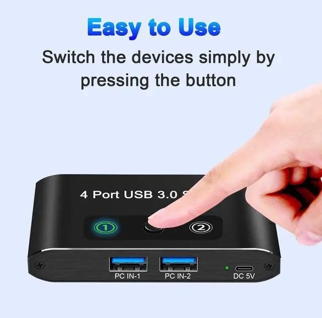 Alt view image 11 of 14 - USB Switch, USB Switcher 2 Computers, USB 3.0 Switch Sharing 4 USB Devices KVM Switcher Box for PC, Printer, Scanner, Mouse, Keyboard with 2 Pack USB Cable, Compatible with Mac/Windows/Linux